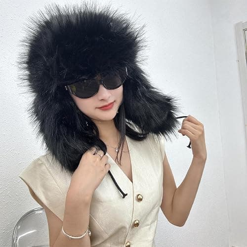 YFJNV Y2K Faux Fur Russian Hat, Soft, Warm Winter Trapper Hat with Earmuffs for Men and Women thumbnail 5
