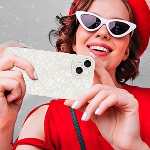 MZELQ for iPhone 14 Case, Silicone Floral Flower Rose Cute Pattern, Camera Protection Soft Slim Phone Cover for Girls Women -White thumbnail 6