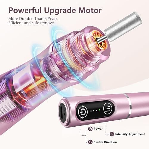 TUOBEO Cordless Nail Drill Electric Rechargeable File Kit, Professional Efile Acrylic Gel Nail Polish Remover Pedicure Manicure Machine Portable Set with 11 Bits 56 Sanding Bands (Pink) thumbnail 5