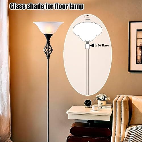 Glass Lamp Shade Replacement 12"D x 4.75"H,Lamp Shades For Floor Lamps Suitable for E26 Socket Torchiere Lamp Shade GlassShades Ceiling Fan Light Covers Ceiling Fan Globe Replacement Glass Bowl thumbnail 5