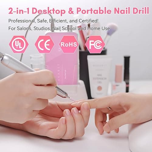 Makartt Nail Drill Professional: 60W 35000RPM Electric Nail File with Coreless Motor, 2 in 1 Desktop & Portable, Drill Bits and LCD Display for Acrylic Gel Nails, Nouvella Pink thumbnail 7