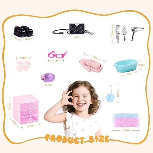 76pcs Miniature Dollhouse Accessories,Dollhouse Bathroom Set with Makeup Set Towel Toothbrush Shampoo Toiletries Set,Miniature Stuff Jewelry Storage Case Perfume Shoes Backpack for Girl Micro Scene thumbnail 4