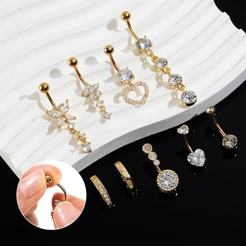 Beautidots 9PCS Belly Button Ring Dangle Stainless Steel Belly Rings 14G 1.6MM Belly Piercing Cute Navel Ring Piercing Jewelry Belly Ring for Women thumbnail 4