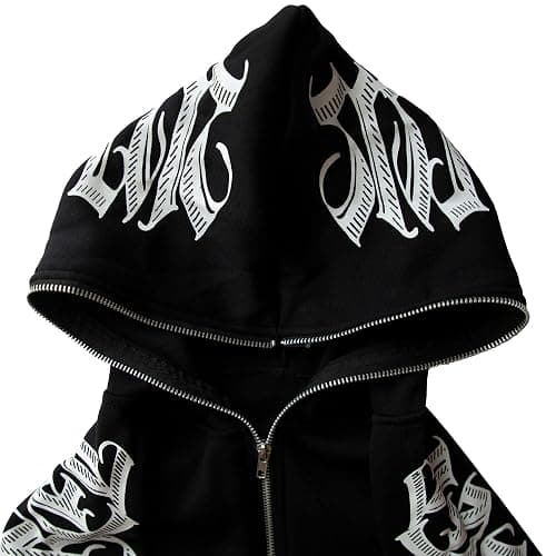 PLAYPUNK Women Zip Up Hoodie Y2k Letter Graphic Print Rhinestone Oversized Hoodies Gothic Jacket Vintage Streetwear thumbnail 7