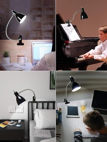 Desk lamp Eye-Caring Table Lamps, 360°Rotation Gooseneck Clip on Lamp Reading Light Portable Reading Book Light Clamp Study Desk Lamps for Bedroom and Office Home Lighting (Black) thumbnail 9
