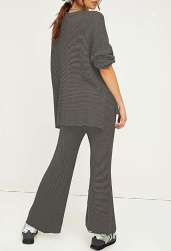 Viottiset Women's 2 Piece Outfits Sweatsuit Knit Long Sleeve Sweater Wide Leg Pants Loungewear thumbnail 6