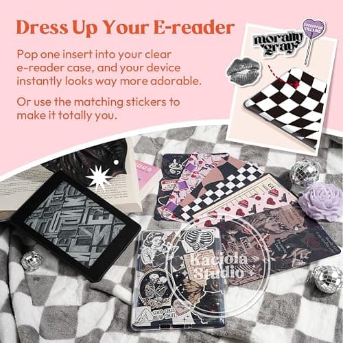 Kaciola 12PCS Inserts Cardstock and 4PCS Charms for E-reader with 50PCS Stickers for Insert, 6.2"x4.3" Dark Romance Theme Back Cover Accessories for E-Reader Basic, Gifts for Booklovers thumbnail 2