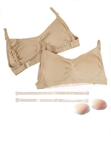 Daydance Nude Women BalletBralette with Clear Back Straps, Soft Dance Bra with Silicone Placket - Image 1