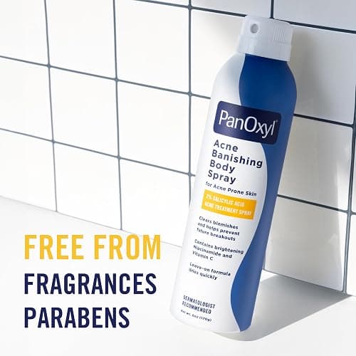 PanOxyl Acne Banishing Body Spray with 2% Salicylic Acid, Pimple Treatment Spray to Clear Stubborn Breakouts, 360-Degree Spray Nozzle, Skin-Brightening Niacinamide, Vitamin C, Witch Hazel, Aloe, 6 Oz thumbnail 7