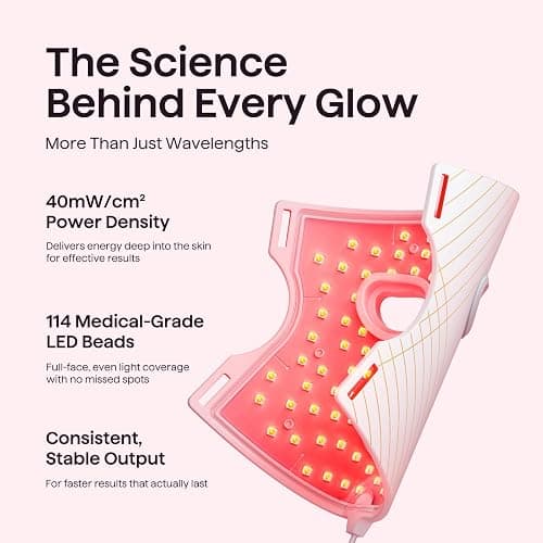 wavytalk Red Light Therapy Mask for Face, Glow Time LED Face Mask Light Therapy for Anti-Fine Line, Acne Treatment, and Skin Rejuvenation with Red, Near-Infrared Light, Blue and Amber Light Therapy thumbnail 7