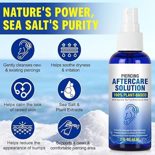 Piercing Aftercare Spray, Piercing Cleaner Spray for Body and Facial Piercings – Ear, Nose, Navel, Oral & Skin Piercings Cleaner, Cleansing & Moisturizing - 2 Fl Oz thumbnail 4