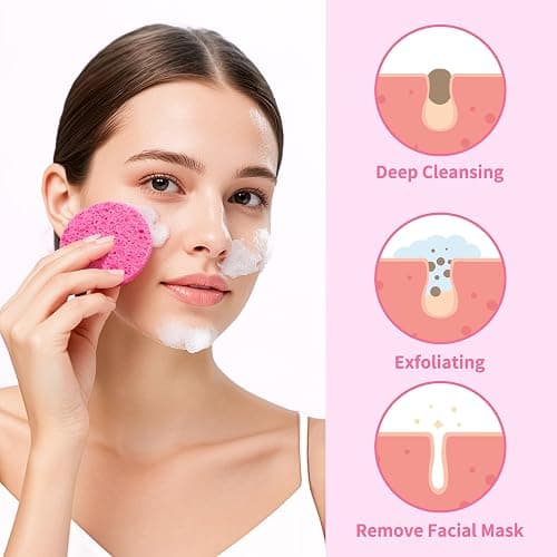 100-Count Compressed Facial Sponges, Natural Cellulose Face Sponges for Cleansing, Exfoliating, Washing face, Makeup Removal, and Spa Use - Travel Skincare Essentials for women thumbnail 5