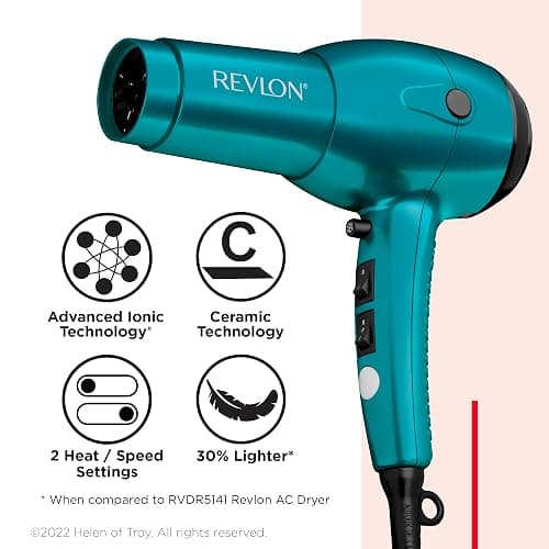 Revlon RV544FBLF Advanced Ionic Technology™ Hair Dryer with Diffuser, Powerful, Hair Dryer with Concentrator, Quick Dry, Lightweight, 2 Heat/ Speed Settings, Less Frizz, Shiny and Smooth Hair, Blue thumbnail 5