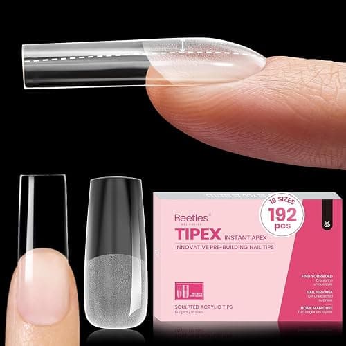 Beetles Tipex Instant Apex Nail Tips, Long Square, 16 Sizes |00–14, 192pcs, Built-In Apex, No Builder Gel Required, Thicker Strong Acrylic Tips for DIY Nail Extensions - Image 1