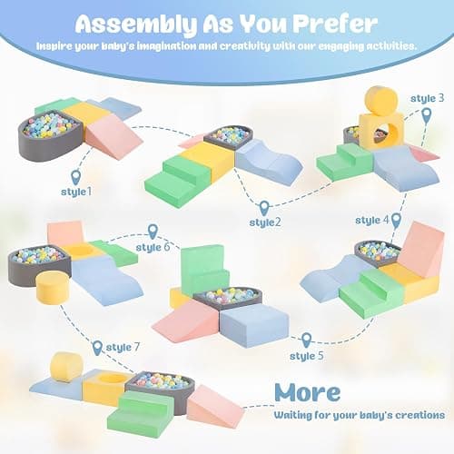 CAMELUS Toddler Climbing Toys Indoor, Baby Foam Climbing Blocks with Ball Pit for 1-3 Years Old, 6-Piece Soft Play Set Climbing Blocks, Climb Crawl Activity Play, Birthday (Balls not Included) thumbnail 4