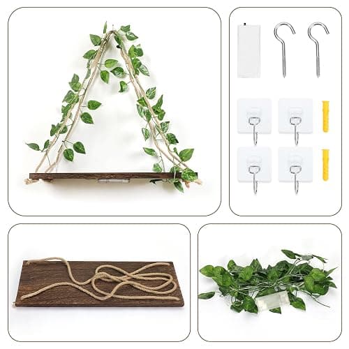 EXIN DECHEN Floating Shelves for Wall No Drilling,Wall Shelves,Hanging Shelf,Leaves and Light Strip with Flower,Set of 2 Plant Decor for Home Livingroom Bedroom,Led Room Decor Aesthetic,Gift thumbnail 6