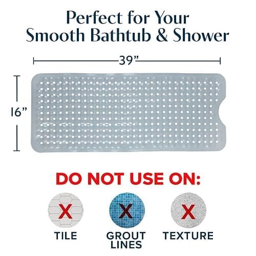 SlipX Solutions Power Grip Bathtub Safety Mat | Precision Grip Technology for Longer, Stronger, & Softer Wet Surface Protection | Solid Gray 39"x16" thumbnail 2