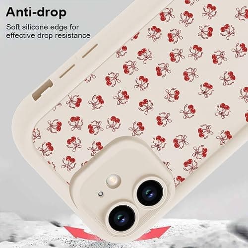 Zrutru 2 Pack Cherry Phone Case for iPhone 12 mini 5.4",Cute Aesthetic Cases Kawaii Bow Design Pattern Cover for Girls Women,Beige Soft Anti-Scratch Shockproof Protection Funda for iPhone 12 mini thumbnail 3