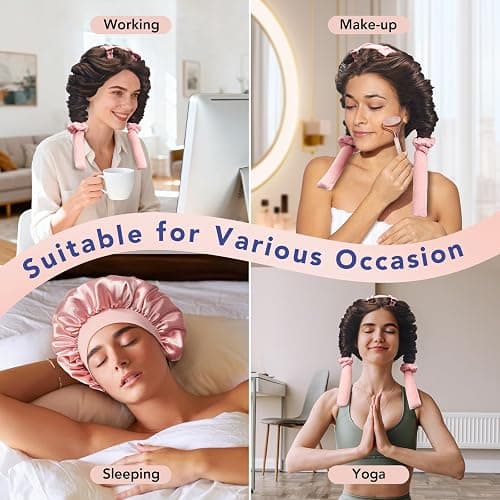 LitBear Heatless Curls Overnight, 2 Sizes of Soft Hair Rollers for Women with Bonnet to Sleep In, No Heat Hair Curlers Set with Scrunchies and Clips, for Long and Medium Hair (Pink) thumbnail 7