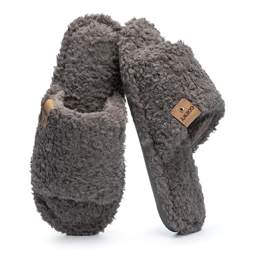 GOEWY Fuzzy Open Toe Slippers for Women Indoor Cozy Memory Foam Slip On House Slides Shoes Gifts for Womens Her Mom - Image 1