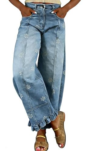 utcoco Barrel Jeans Women 2026 Floral Print Wide Leg Jeans Y2k Patchwork Baggy Boyfriend Denim Pants thumbnail 2