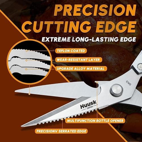 HUUSK Kitchen Scissors All Purpose - Stainless Steel Kitchen Shear, Sharp Silver Meat Scissors Dishwasher Safe, Heavy Duty Poultry Shears, Japanese Cooking Scissor for Food, Christmas Gifts for Women thumbnail 4