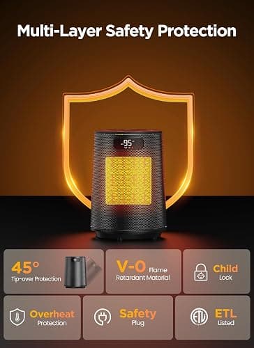 GiveBest Space Heater, Electric Portable Heaters for Indoor Use with Thermostat and Remote, 70°Oscillation, Digital Display, 12H Timer, 1500W PTC Ceramic Fast Safety Heat for Office Bedroom Home Desk thumbnail 6