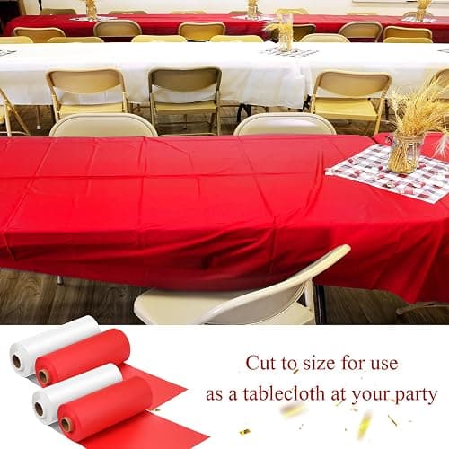 Moukeren 40'' x 100' Circus Tablecloth Roll Plastic Tablecloth Disposable DIY Carnival Tent Party Supplies for Big Top Tent Backdrop Curtains Ceiling Wall Drapes(White, Red,4 Roll) thumbnail 6