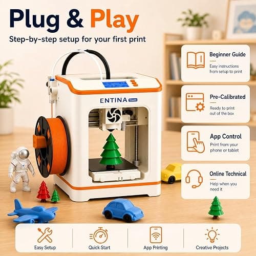 Entina Tina2C 3D Printer for Kids & Beginners, Fully Assembled Starter Mini 3D Printer, Start in 8 Mins, App & WiFi Control, Auto Leveling, 1500+ Model Library, 20+ Creative DIY Modules for STEM, Home thumbnail 5