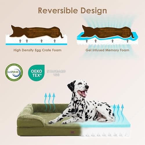 EHEYCIGA Orthopedic Dog Beds for Extra Large Dogs 44x32Inch, Waterproof Memory Foam XL Pet Bed with Sides, Non-Slip and Egg-Crate Foam Big Dog Couch Bed with Washable Removable Cover, Olive Green thumbnail 4