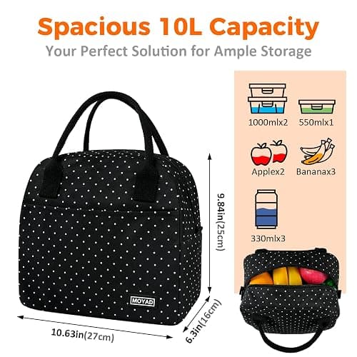 Moyad Lunch Bags for Women, 10L Reusable Insulated Lunch Bags Cooler Lunch Box for Women Work Travel Picnic Camping Outdoor, Polka Dot thumbnail 3