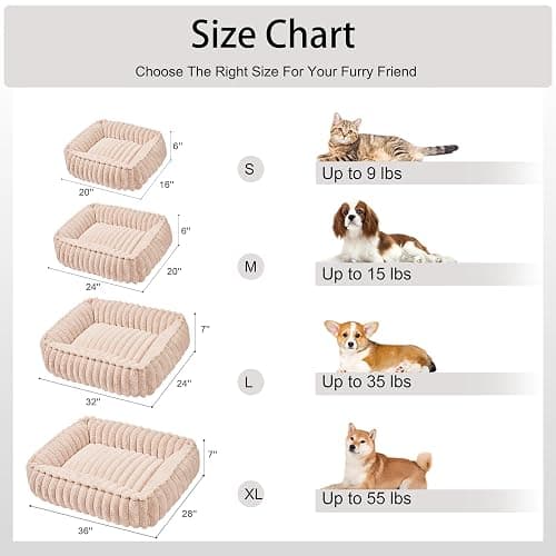 Jolifield Small Dog Bed Calming Cat Bed for Indoor Cats 20’’x16’’ Khaki | Rectangle Plush Orthopedic Pet Sofa Bed, Washable Anti-Anxiety Soft Puppy Couch, Nonskid Bottom Furry Cuddler Up To 7 lbs thumbnail 7