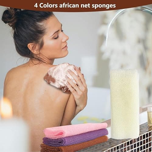 : GaoBangM African Net Sponge Set (4PCS) Exfoliating Shower Puff for Adults, Durable Bath Sponges for Men and Women, Soft Body Scrubber with Deep Cleansing Ideal Bath Accessories Gift Set thumbnail 7