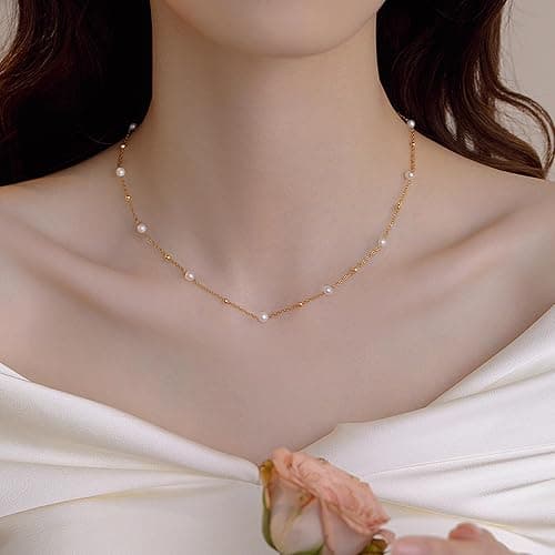 SmileBelle Pearl Necklaces, Daisy Pearls Choker for Women's Pearl Strand Necklaces as Silver and Gold Choker for Teens, Silver Daisy Birthday Gifts 3 Pearls White Necklace as Prom Bridesmaid gifts thumbnail 7