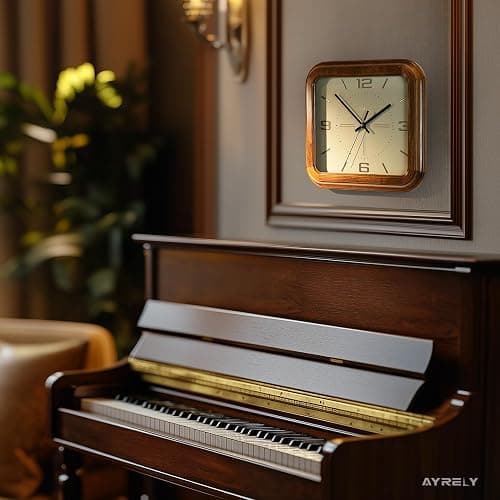 AYRELY® Rectangular Wooden Wall Clock – 12.8" W x 11.6" H (16" Diagonal) Vintage Elm Wood Frame, Metal Dial – Battery Operated Decorative Clock for Living Room, Kitchen, Office thumbnail 6