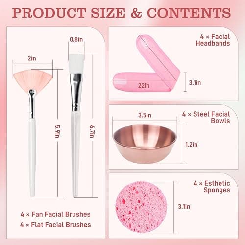 20Pcs Esthetician Facial Supplies Tools Set - Mask Applicator Tools, 4 Rose Gold Facial Bowls & 4 Facial Fan Mask Brushes & 4 Flat Brushes & 4 Sponges & 4 Headbands, Spa Party Favor, Mixing Facial Kit thumbnail 3