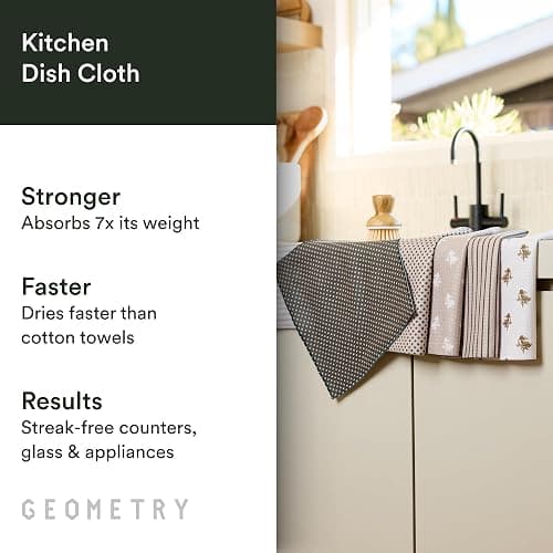 GEOMETRY Dishcloth – Evergreen Collection – Quick-Dry, Ultra-Absorbent, Reusable Microfiber Kitchen Towels for Drying & Cleaning - Willow Stone - 6 Pieces thumbnail 4