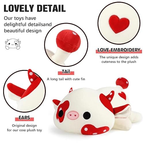 Onsoyours Cute Cow Plushie, Soft Stuffed Mushroom Love Cow Squishy Plush Animal Toy Pillow Gift for Kids (Red Mushroom Cow, 12") thumbnail 5