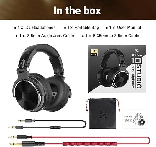 OneOdio Wired Over Ear Headphones Hi-Res Studio Monitor & Mixing DJ Stereo Headsets with 50mm Drivers and 1/4 to 3.5mm Jack for AMP Computer Recording Podcast Keyboard Guitar Laptop - Black - Black - One Size - Over-Ear Headphones thumbnail 8