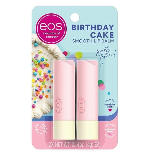 eos Natural Shea Lip Balm- Birthday Cake, eos lip balm, All-Day Moisture, Lip Care, Shea Butter, Moisturizing, Dry Lip Care, 0.14 oz, (Pack of 2) - Image 1