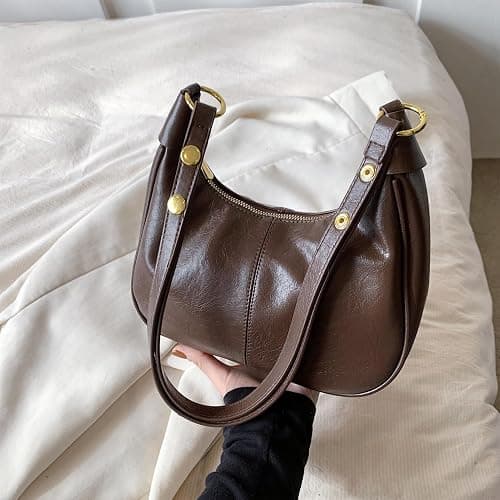 Small Hobo Purse for Women, Cute Retro Crescent Shoulder Bag with Zipper | Soft Vegan Leather with an adjustable strap, roomy interior, and zip pocket for daily essentials thumbnail 2