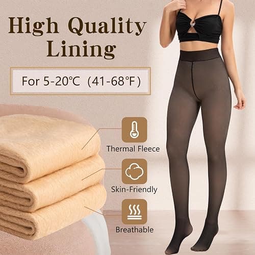 HONGTEYA Fleece Lined Tights Women Winter Thermal Leggings Pantyhose Fake Translucent Thick Warm Sheer Tights thumbnail 2