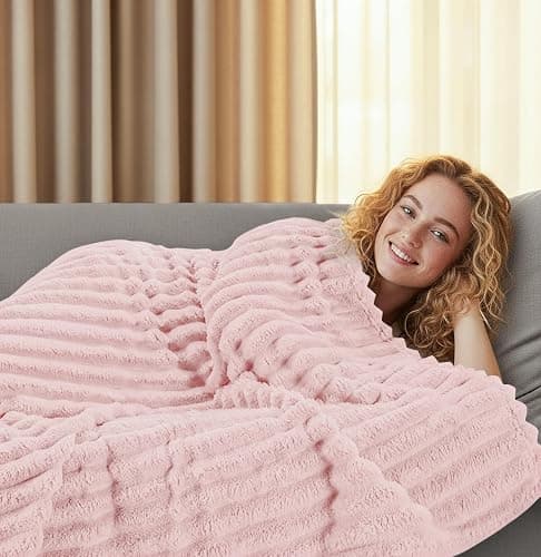Utopia Bedding Pink Striped Fleece Blanket Throw Size – Fluffy, Warm & Lightweight Ribbed Throw for Bed, Sofa & Chair - Soft Cozy Blanket for Home Décor & Gifting (50x60 Inches) thumbnail 6