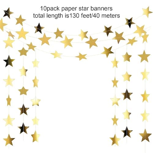 Patelai Glitter Star Garland Banner 2026 Graduation Decor 130 Feet Star Hanging Banner Twinkle Backdrop for Party Birthday Classroom Wedding Supplies(Gold) thumbnail 4