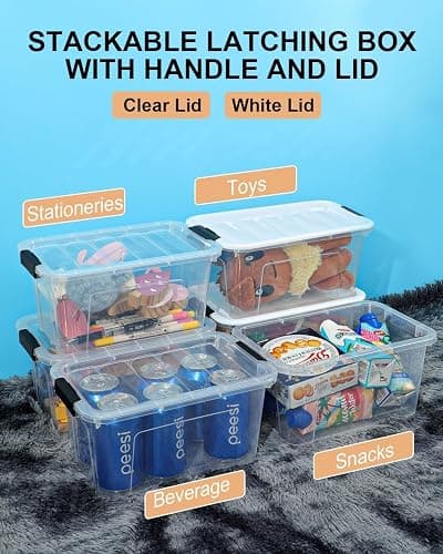 EOENVIVS Plastic Storage Bins with Lids 6 Pack, 7 Quart Storage Containers With Black Buckle Latch, Stackable Storage Organizers for Home Pantry Office Classroom Organization, Clear thumbnail 5