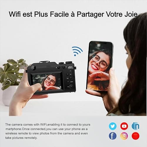 Appareil Photo Numérique, 5K 64MP Digital Camera avec Carte 64GB WiFi, Autofocus Appareil Photo Compact LCD Écran 3'' Selfie Camera de Vlog pour Adolescents Débutants Adulte Youtube thumbnail 5