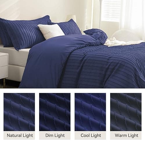 **JELLYMONI Duvet Cover Full Size Navy Blue - 3PCS Boho Striped Duvet Cover Set Polyester Tufted Bohemian Textured Comforter Cover with Corner Ties & Zipper Closure thumbnail 8