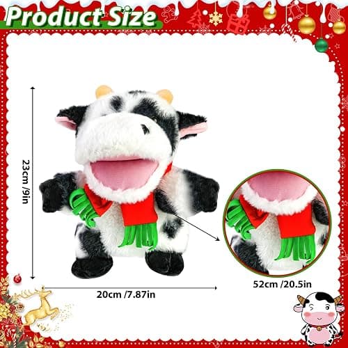 Cow Christmas Tree Topper with Red Scarf, 9In Stuffed Animal Tree Topper, Black and White Tree Topper for Country Farm Home Indoor/Outdoor Winter Holiday Birthday Party Favor Gift Christmas Tree Decor thumbnail 3