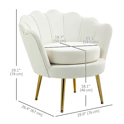 HOMCOM Modern Accent Chair, Velvet-Touch Fabric Leisure Club Chair with Gold Metal Legs for Bedroom, Cream White thumbnail 3