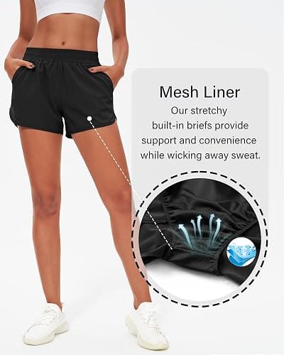 Stelle Womens 3" Running Shorts Mesh Liner High Waisted Workout Shorts Quick Dry Dolphin Athletic Shorts with Pockets thumbnail 6